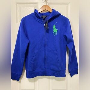 Polo Ralph Lauren Boys Royal Blue Large Pony Zip Hoodie Size L 14-16